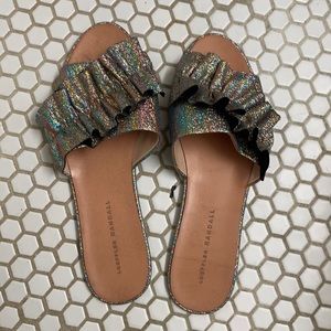Loeffler Randall Rey Rainbow Metallic Slides 7.5
